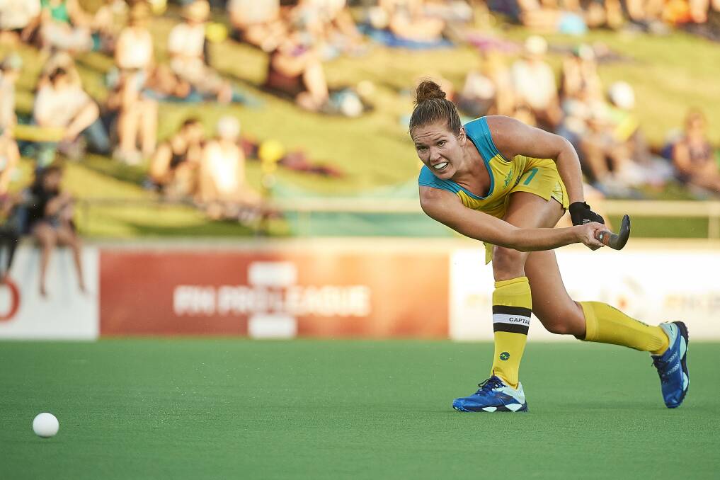 Poised to strike: Morgan hopes it's not too long before she is pulling on the green and gold again. Photo: Hockey Australia/Daniel Carson