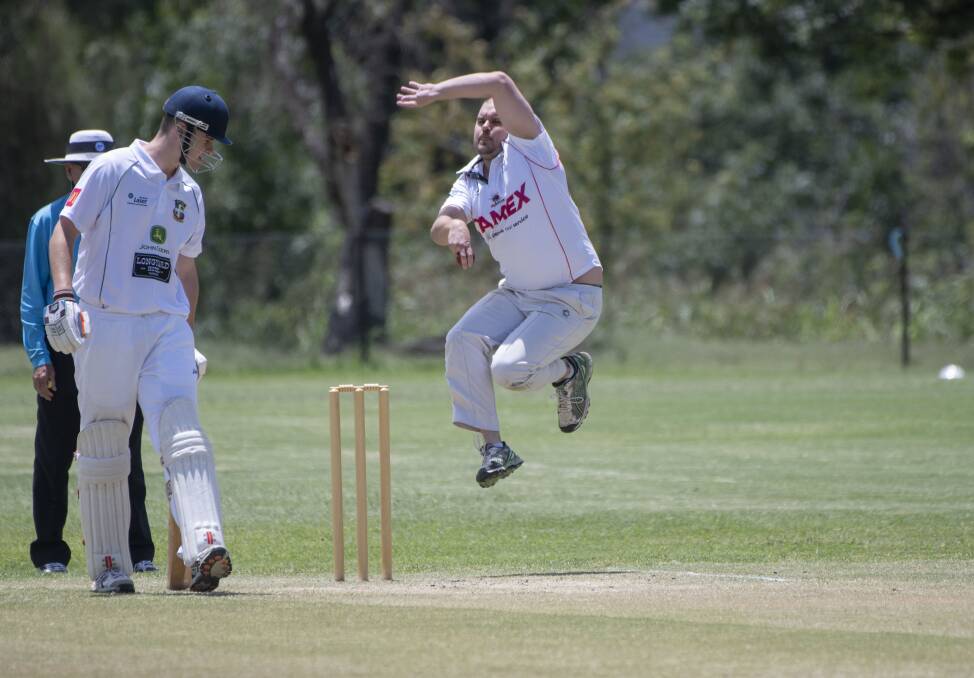 Cameo: Karl Triebe led the charge for North Tamworth as they defended for the first innings points. Photo: Peter Hardin