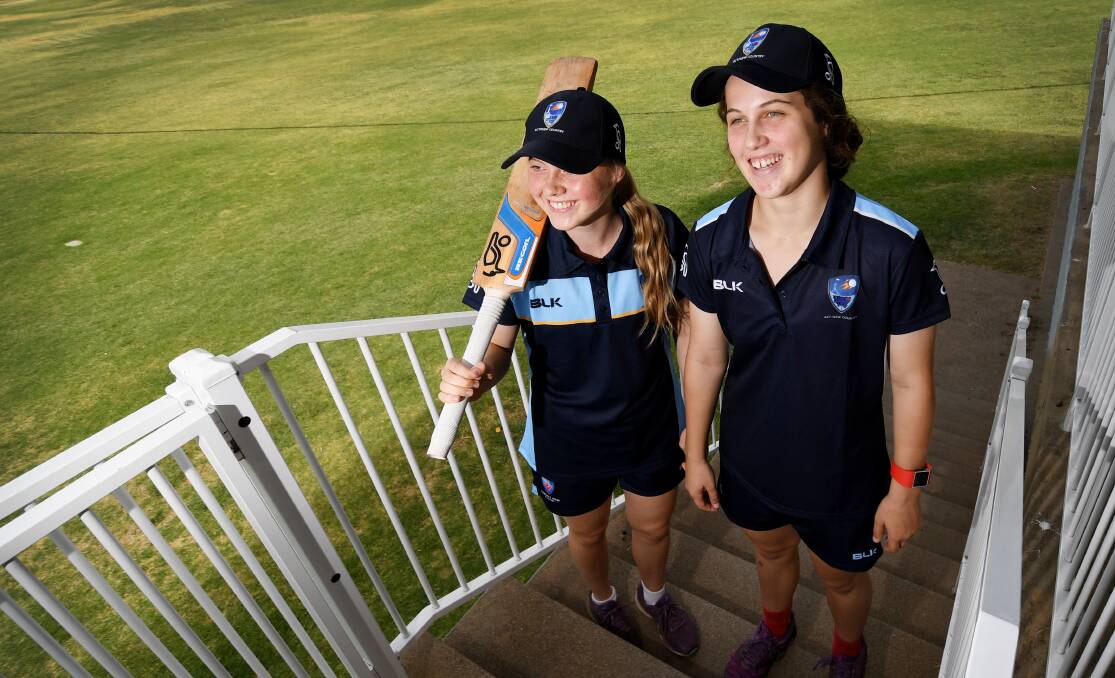 Tamworth's Lara Graham (left) and Jess Davidson (right) have been among the runs and the wickets for ACT/NSW Country on the opening two days of the under-18 national championship. Photo: Gareth Gardner