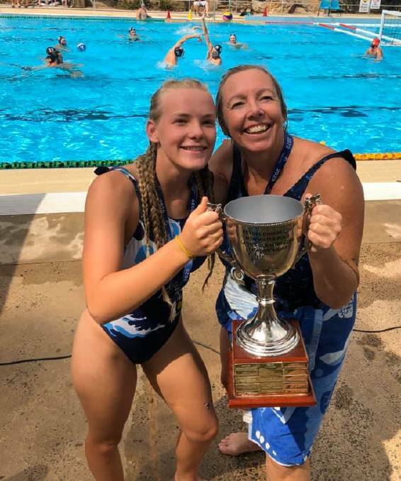 A golden year: Bianca Watson (left) celebrates with mum Kylie after helping the Tamworth open women's side claim the spoils at the NSW Country Club Championships. It was one of several occasions the 17-year old had reason to celebrate this season, most recently cleaning up at the Tamworth Water Polo awards.