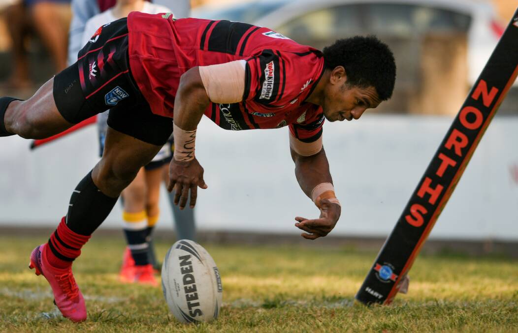 Try-scoring machine: North Tamworth flyer Tevita Peceli was named on the wing in the Group 4 team of the season. Photo: Gareth Gardner