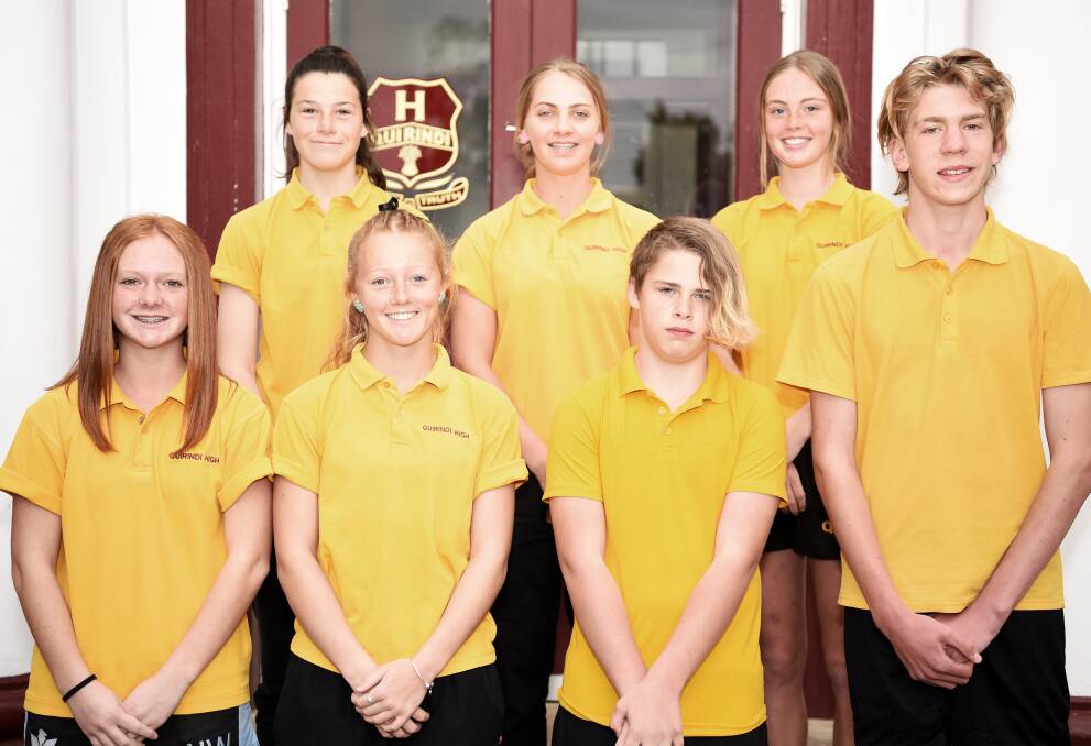 Top effort: Quirindi High School's Back (L-R) Bridie Douglas, Lacey Newcombe and Caitlyn Etheridge, and Front (L-R) Georgie Auld, Molly Elford, Jayden Etheridge, and Aaron Frost Guider have qualified to compete at next month's state athletics championships.
