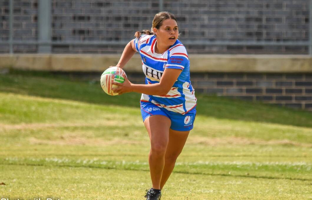 Multi-talented: Shanti Kennedy, pictured here playing for Newcastle at the recent State under-17s 7s Championships, has been selected in the NSW train-on squad. The former basketball star is also trialing for Knights' under-19s squad. Photo: Chats with Pat.