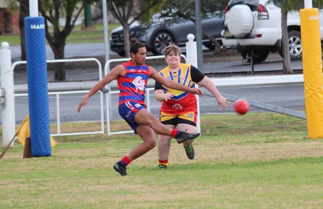 Allround ability: Latrell Allan was pivotal for the Tamworth Roosters in repelling the Moree attack and also kicked four goals. Photo: Sarah Dadd