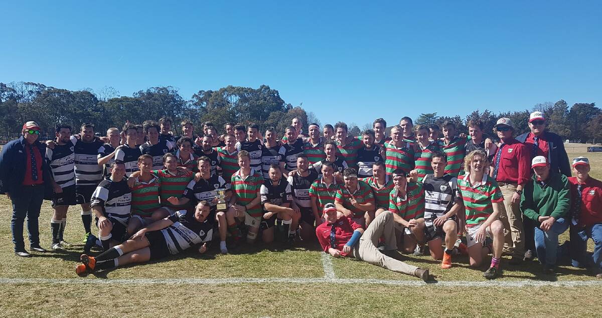 Nothing between them: Tamworth and St Alberts celebrate their tied fourth grade premiership.