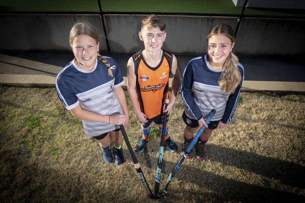 Laura Hall, Owen Mackay and Ella Tanna are off to Tasmania to represent NSW at the national under-13s championships. Picture by Peter Hardin 170822PHD002