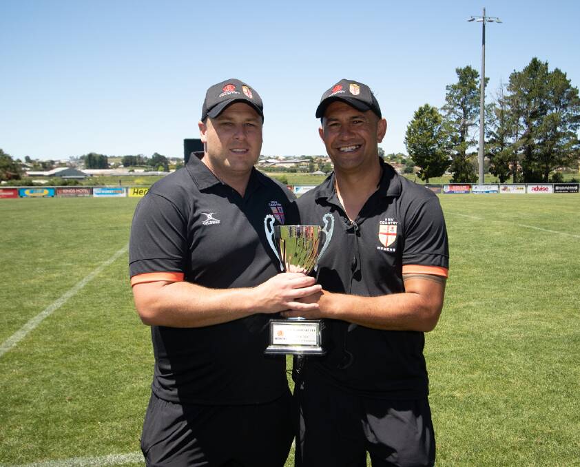Love of the game: New development officer for the north west Paddy Bowen (left), here pictured with Shaun McCreedy after leading NSW Country to the Chikarovski Cup in 2020, is passionate about country rugby. Photo: Josh Brightman/Balanced Image Studio