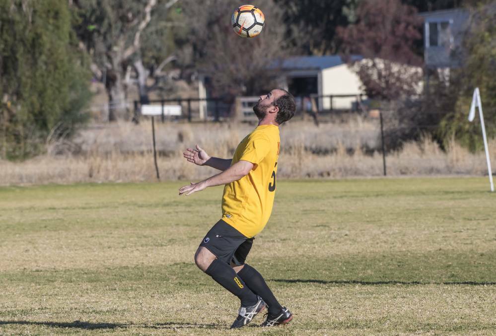 Michael Cooke in action for Gunnedah FC last season. The club will continue their build-up for their 2019 campaign at Forster's Viking Challenge this weekend. Photos: Peter Hardin