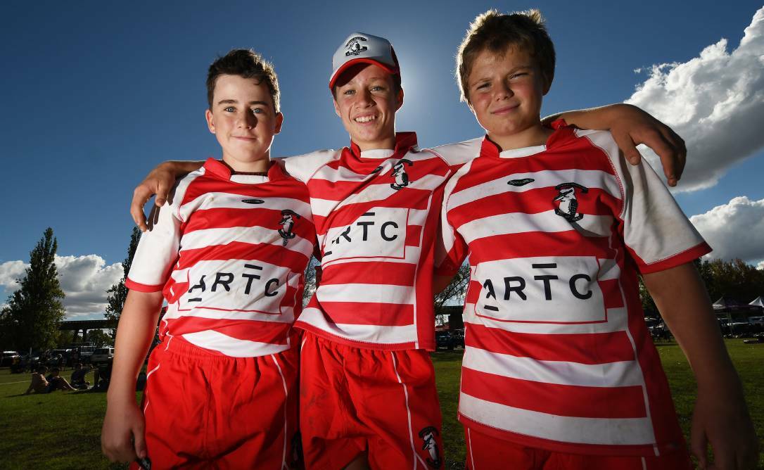 Rep honours: (L-R) Bailey Laurence, Dusty Hagon and Charlie Kelly were part of the Central North under-14s side last year. The first trial for the 2020 Kookaburras sides will be held on Sunday. Photo: Gareth Gardner 040519GGC08