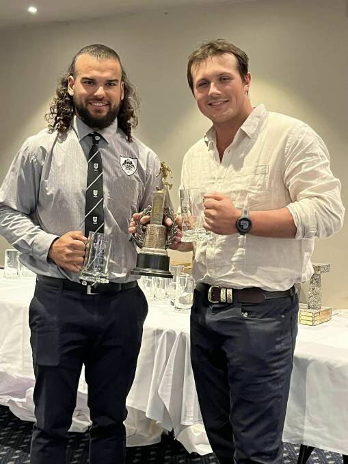 Bayes (right) was named joint best and fairest for first grade with Blake Clout. Picture Tamworth Rugby Union Sporting Club Facebook