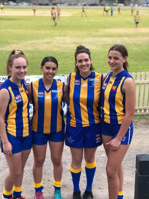 Lamrock (second from right) with fellow Swans Sarah Pannowitz, Maddy Sharp and Lara Taggart before last year's rep game.