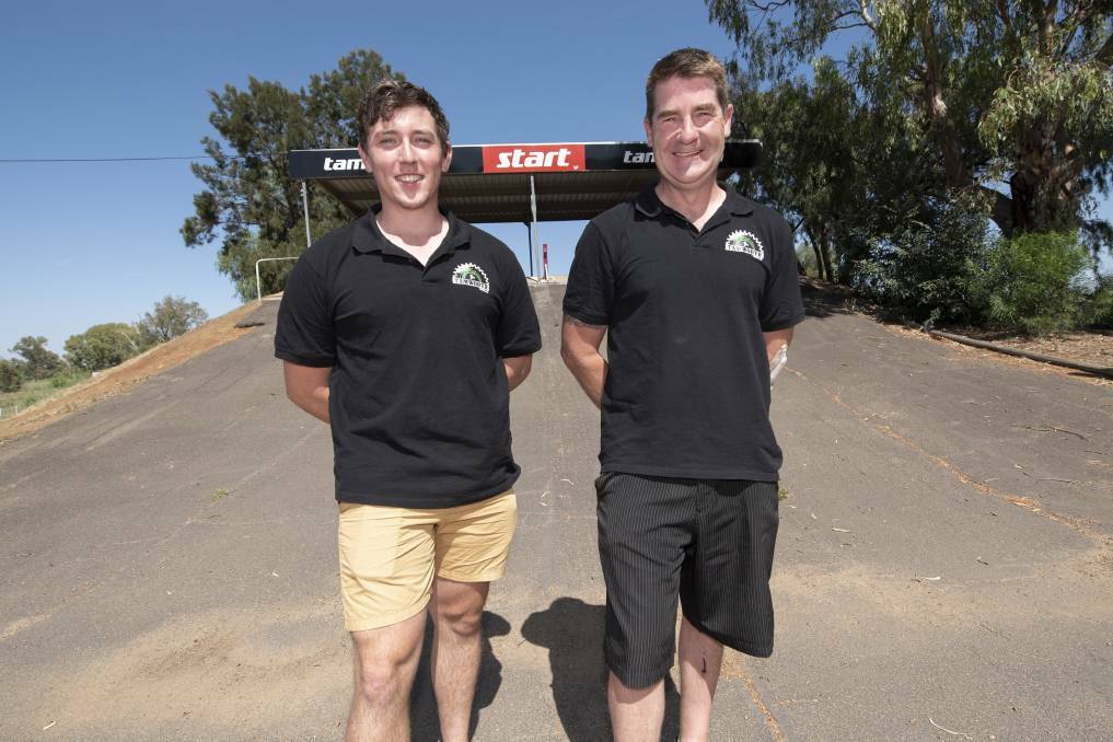 Silver lining: Tamworth City BMX Club president Daniel Morris, pictured here with vice-president Craig Wallis (right) last year, said the postponement of the State Series round the club was set to host next month might not be a bad thing. Photo: Peter Hardin 061219PHA001
