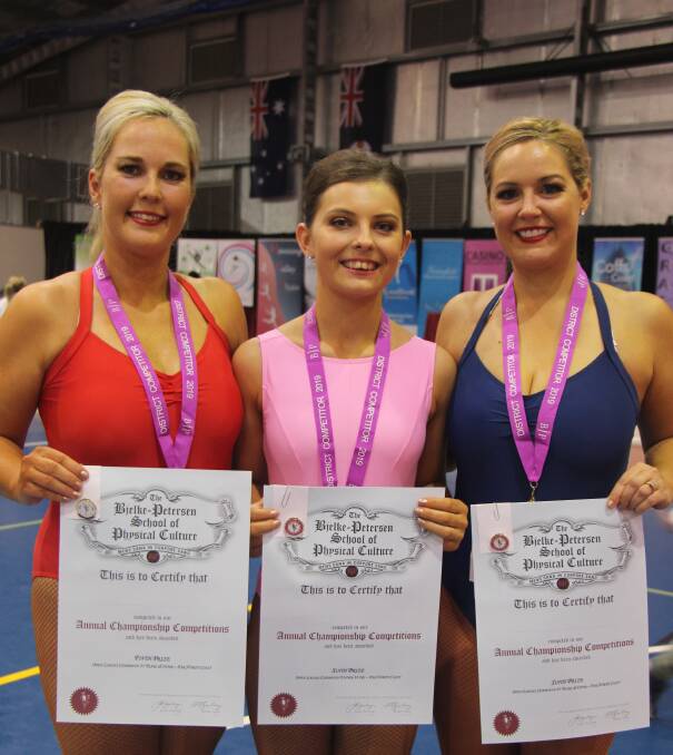 Great achievement: Dayna Bevan, Kiara Northey and Tara Bartlett will perform at the National Finals in Sydney on Wednesday night. 
