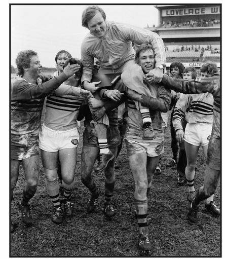 Surtees is cheered off following Tamworth High’
s historic University Shield win in 1978.
