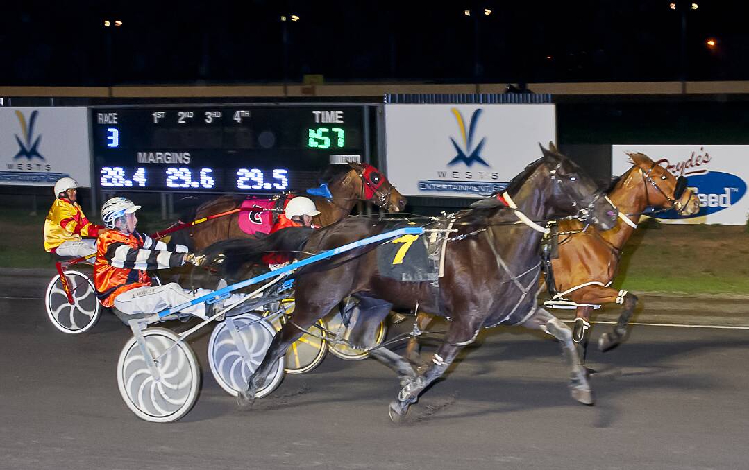 He's Our Boy surges down the outside to qualify for the $20,000 Club Menangle Country Series Final. Photo: PeterMac Photography