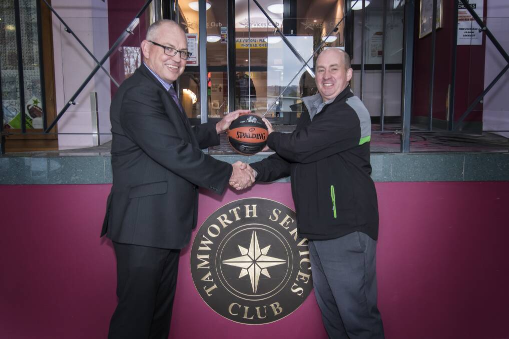 New partnership: Tamworth Basketball Association president Jason Darcy (left) has welcomed the support of the CEO Kristian Brooks and the Servies Group. Photo: Peter Hardin.