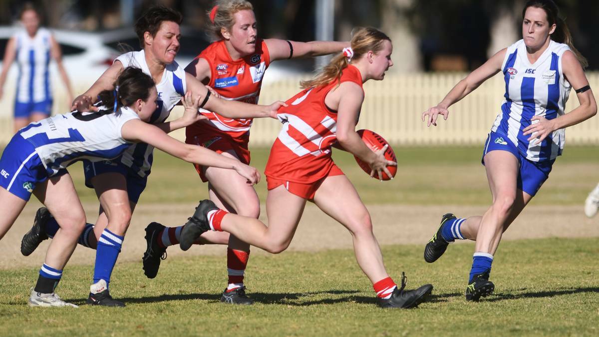 Rising star: Billie Mitchell, pictured here in action last season, has continued her AFL ascension this year taking out the women's best and fairest award. Photo: Gareth Gardner