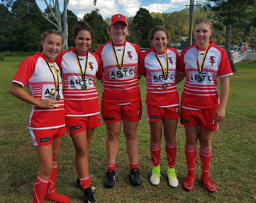 Jada Taylor, Shanti Kennedy, Erika Maslen, Ashanti Pennell, Georgia Moore were selected in the Country under-15 development squad. Photo: Central North Junior Rugby Facebook.