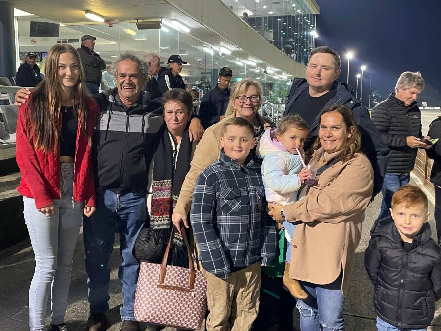 The Saunders and Hunt familes are all smiles after Metallica Man's win in the $100,000 TAB Regional Championships Hunter Final. Picture Newcastle Harness Racing Club Facebook 