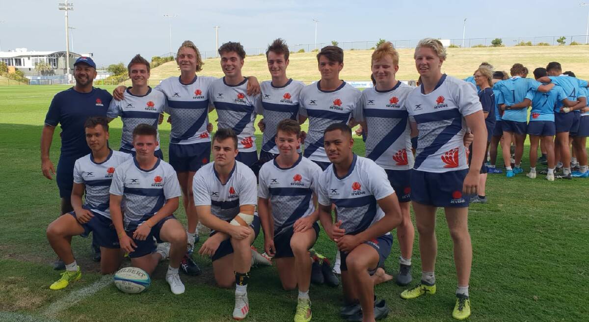 Sevens heaven: Harry Snook, pictured here with his NSW 2's team-mates (he is at the back fourth from the right) has described the weekend's National Youth 7s as a great experience. 
