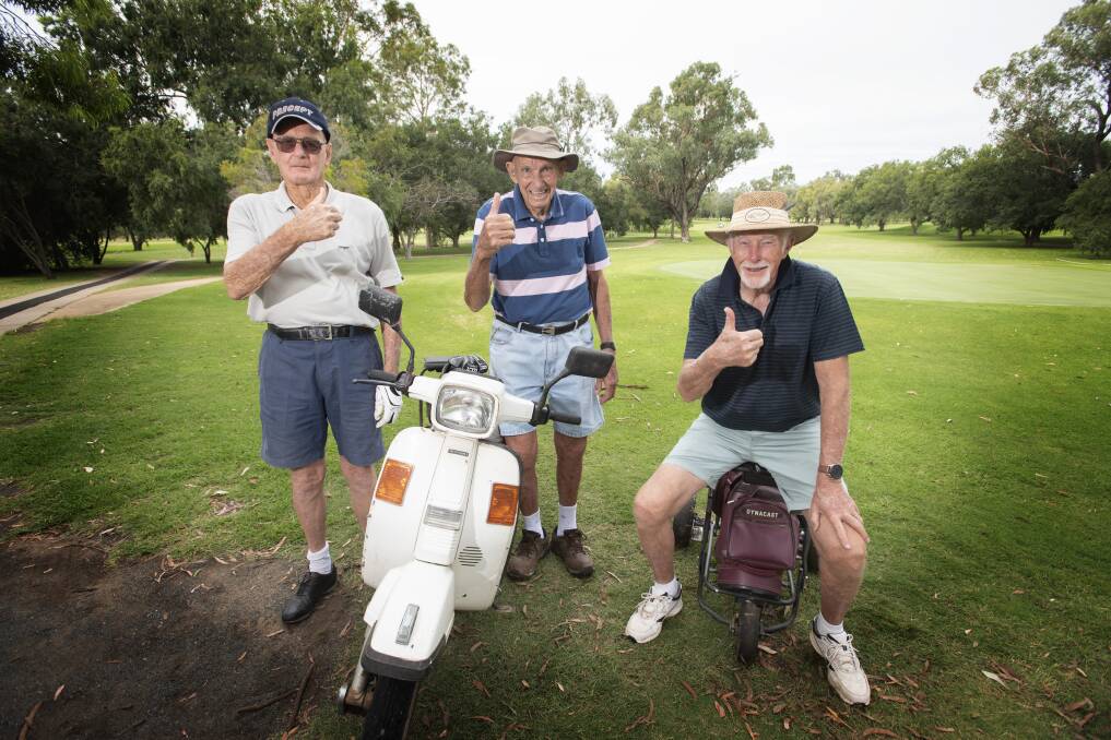 Still going strong: There's no stopping this triumvirate with Noel Dunford, Ian Trickett and Jim Humphreys still playing golf into their 90s. Photo: Peter Hardin 180121PHA087