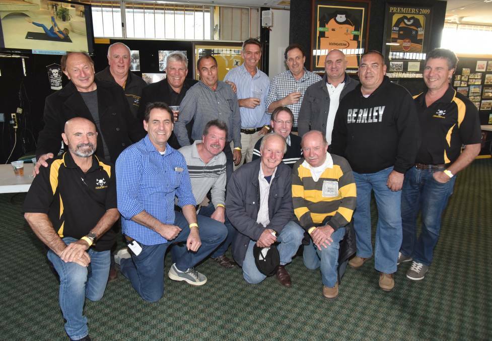 Byrnes (front second from left) with his 1985 premiership-winning Pirates team-mates at their 30-year reunion in 2015.