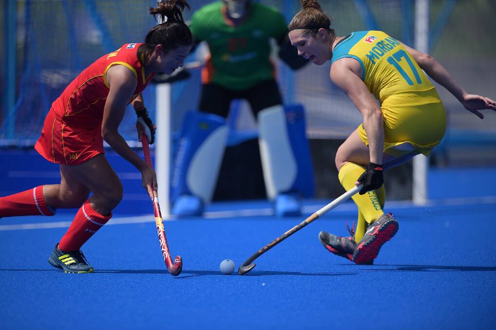 Georgina Morgan, here in action during the recent Tokyo Test Event, has been named in the Hockeyroos squad for next month's Oceania Cup. Photo: MYHOCKEY PLUS