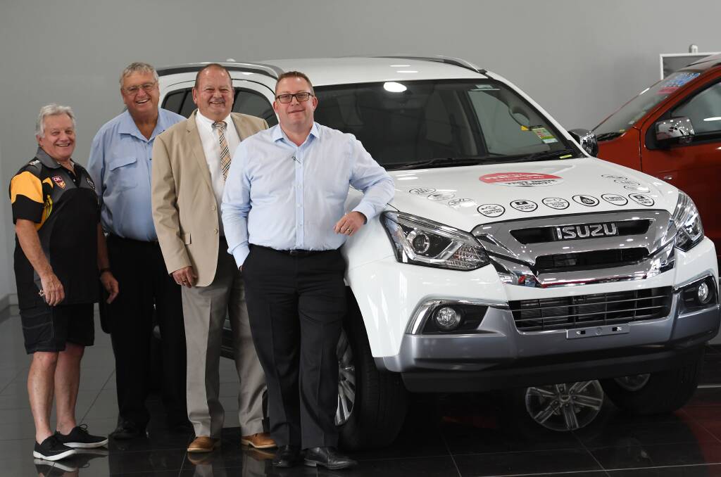 Driving forward: Ray McCoy, Peter Blom, Roger Moylan (North West Farm Machinery) and Tim Stebbings (Woodleys Isuzu Ute) at Thursday's sponsorship announcement.