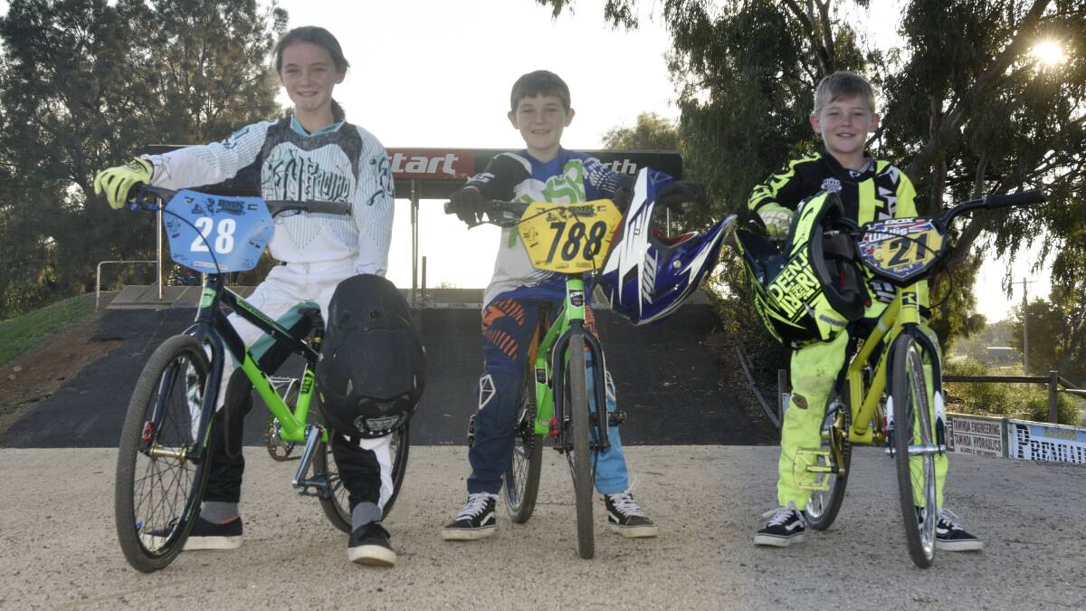 Triple threat: Tamworth siblings Brooke, Ethan and Lachlan Wallis are all racing for national plates at the BMX Australia National Championships.