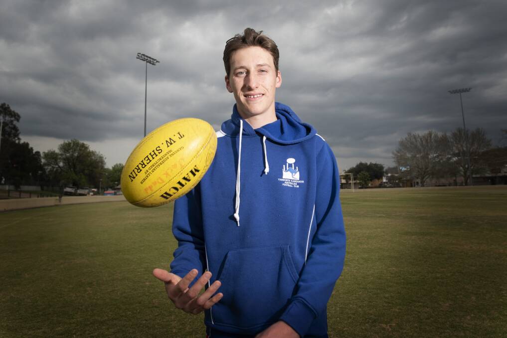 Promising future: Jack Dadd has been kicking plenty of goals, literally and metaphorically, in his first season with the Kangaroos. Photo: Peter Hardin 090920PHG013