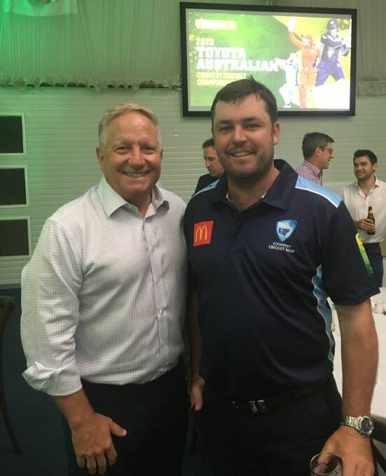 Legends: Tom Groth (right) with Ian Healy after receiving the wicket-keeping award at the Australian Country Cricket Championships. The award is named after the former Australian gloveman.