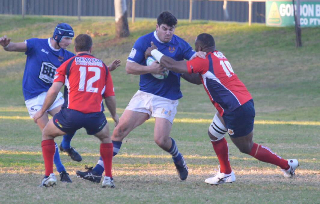 Even playing out of position at prop, Scone number eight Doug McKillop was a handful for the Gunnedah defence. Photo: Samantha Newsam