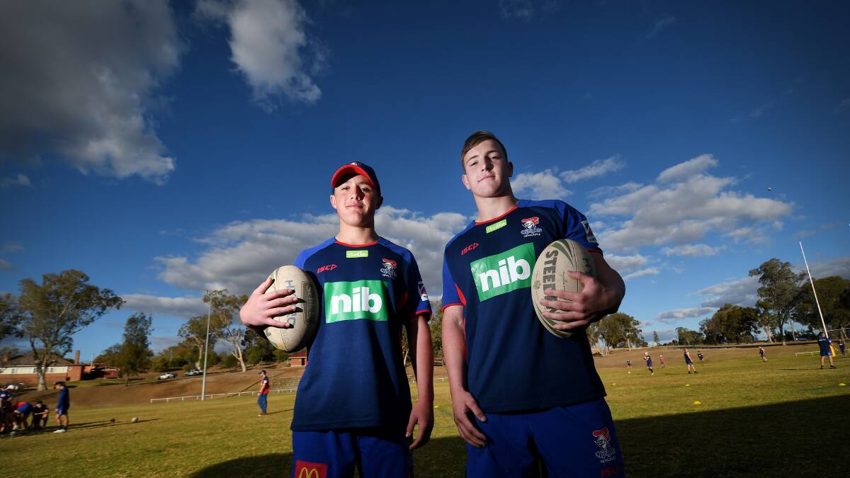 Potential: Mitchell Henderson (left) and Ethan Campbell (right) are among 33 aspiring rugby league players in camp at Farrer. Photo: Gareth Gardner