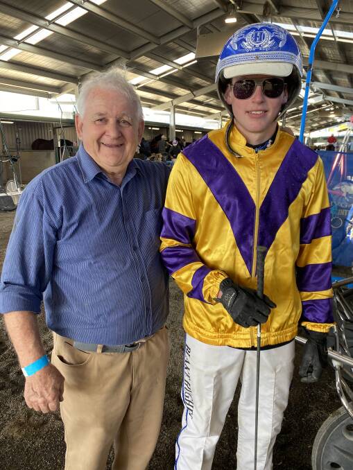 All smiles: A very happy trainer Russell Murray with reinsman Blake Hughes. Photo: Julie Maughan