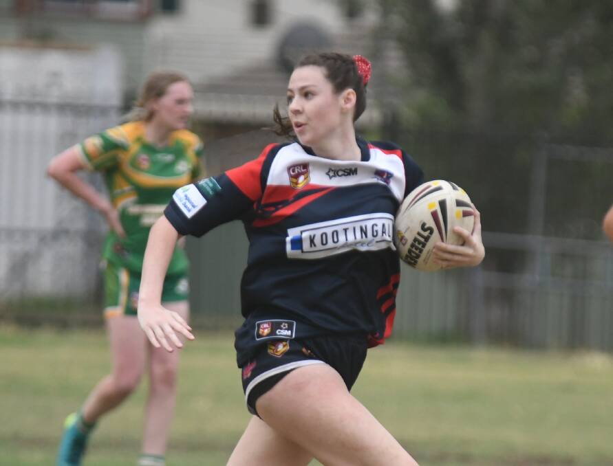 Catch me if you can: Kootingal-Moonbi's Georgina Landsdown streaks away to score her third try of the game.