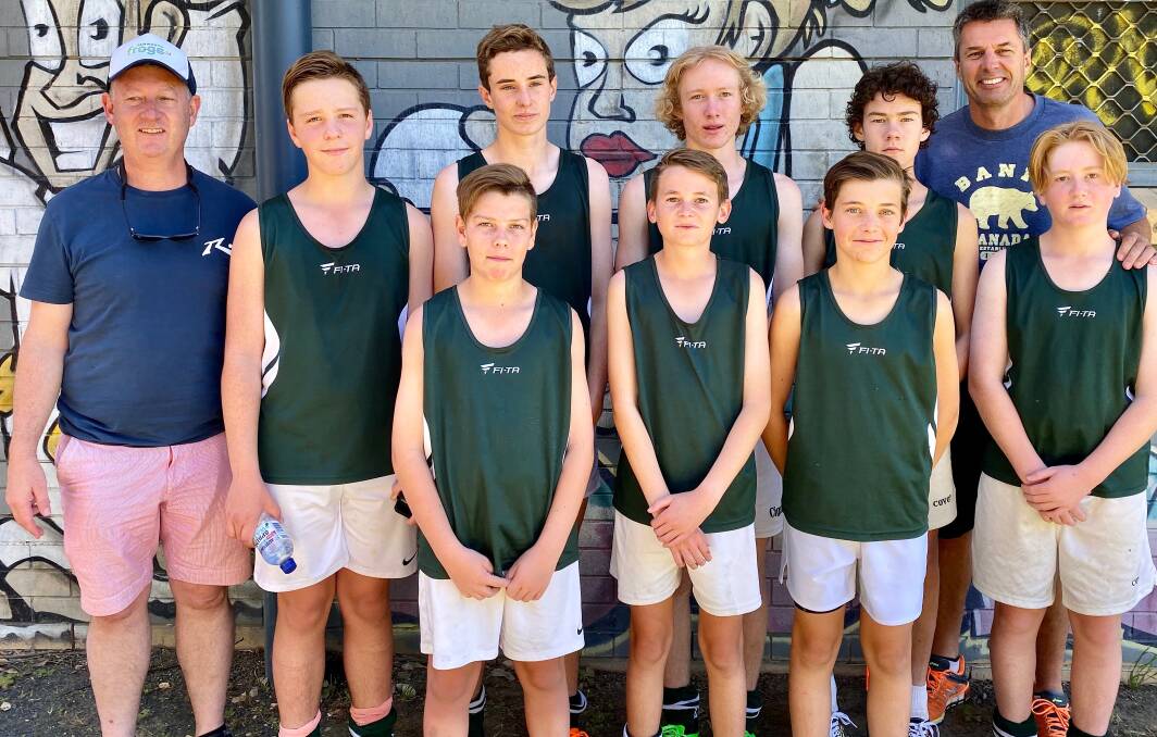 Good effort: Coach Garry Littlejohns (back right) was happy with how the Tamworth under-15s played at the state indoor championships at Niagara Park on the weekend. Front (L-R) Mitch Scott, Rory Littlejohns, Hayden Constable, Luke Gray and back (L-R) Mark OConnor, Jayden Scott, Tom Littlejohns, Seth Brown, Ben OConnor, and Garry Littlejohns.