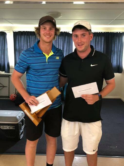 40-0: Andrew Osmond (pictured here left with runner-up Martin Russell) had a weekend to remember winning the singles, doubles and mixed doubles.