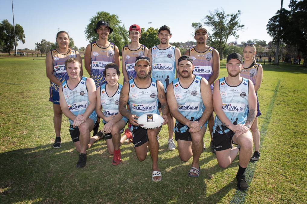 Inspired: Euraba's men's and mixed team go into this weekend's national indigenous touch knockout with high hopes. Pictured are some of the team members: Back (L-R) Tshinta Knox, Latrell Allan, Dyontay Spearim, Jermain Walford, Karwin Knox, Rachel Waters; Front (L-R) Brayden Reid, Tyren Cloake, Matt Nean, Shaquille Waters, Ryley Taylor Photo: Peter Hardin