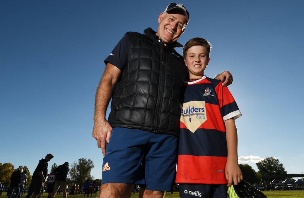 Family passion: Wallaby great David Campese with son Jason, who played for Illawarra under-12s on the weekend. Photo: Gareth Gardner 040519GGC13