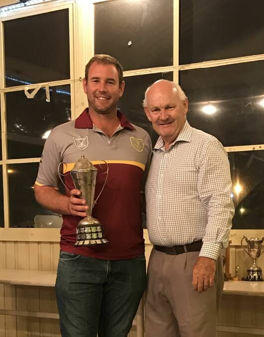 Top performer: Albion allrounder James Mack receives the Neville Gardner Trophy as the 1st Grade Cricketer of the Year from Mike Silver.