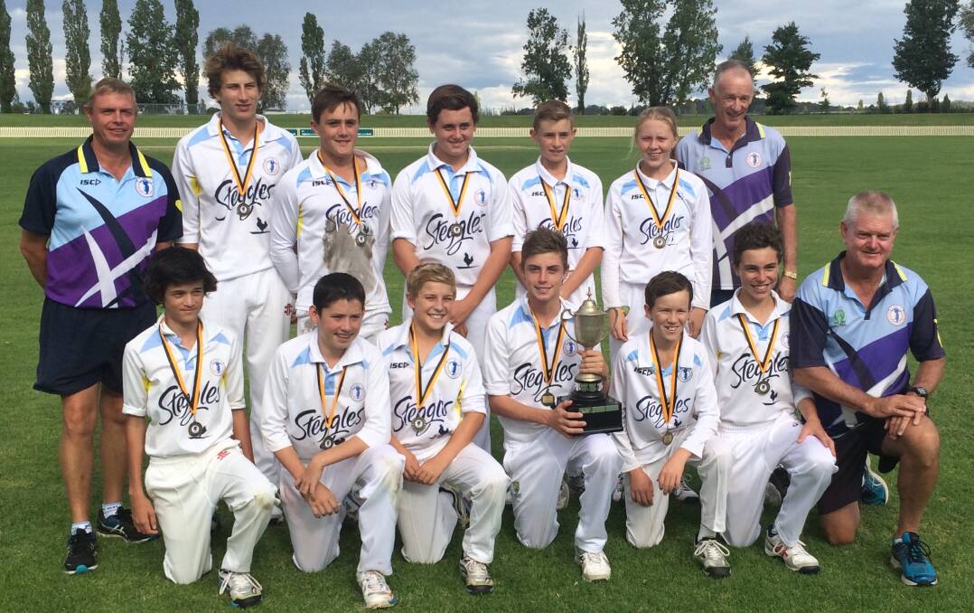 Winners are grinners: The successful Tamworth Blue U14s pose with the Tim Grosser Cup after their remarkable win on Sunday.