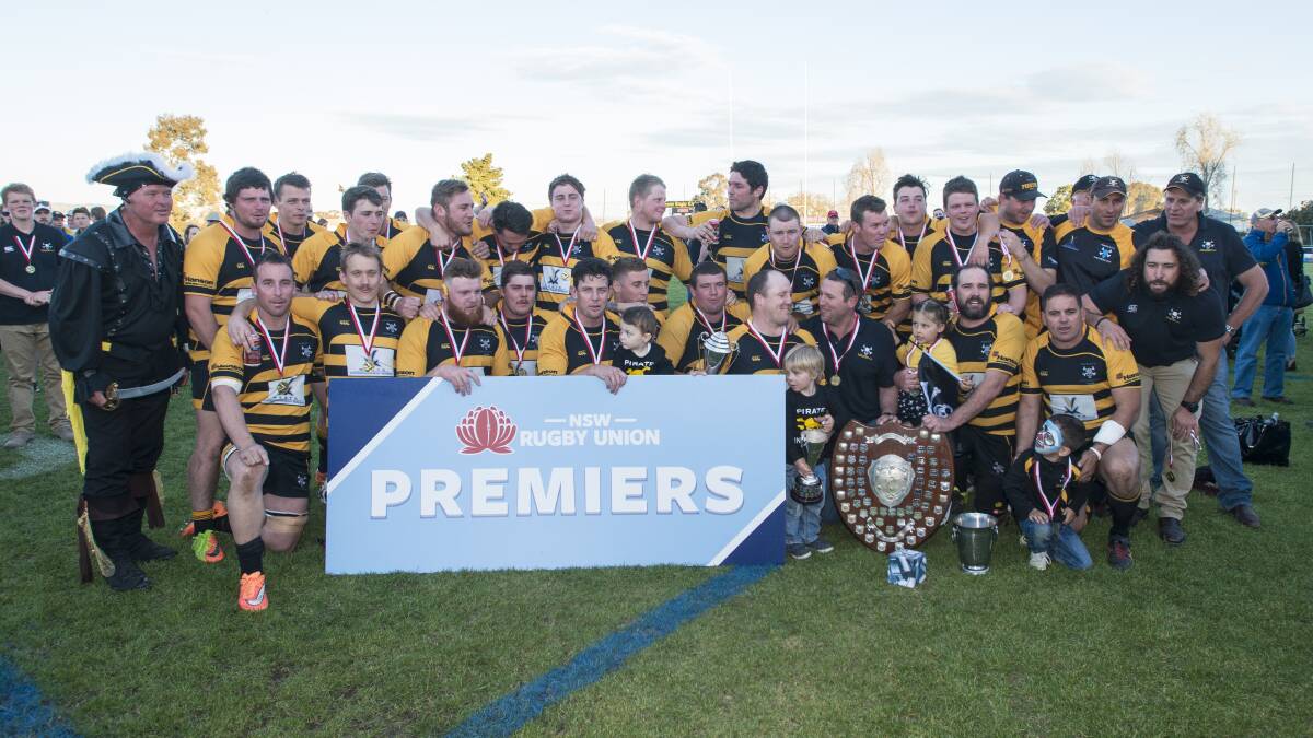 Champions: Pirates celebrate back to back Central North premierships. Photo: Peter Hardin