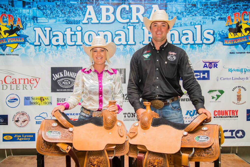 Champions: Allround cowgirl Katina Matthews and allround cowboy Heath Nichols. Photo: Andrew Roberts