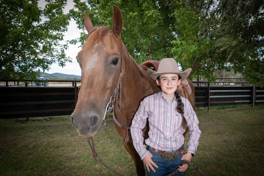 Lacey Hutton, pictured here with one of her young horses, Sid, will compete in the green and gold in June. Picture by Peter Hardin