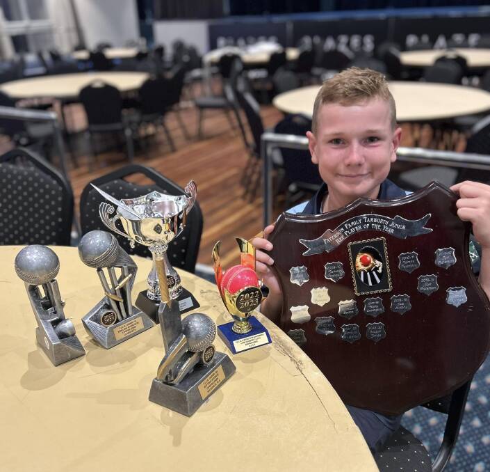 Cooper Jones picked up quite a haul from the Tamworth Junior Cricket Association presentation on Saturday night including the Paterson Family Trophy as the TCJA's Representative Player of the Year.