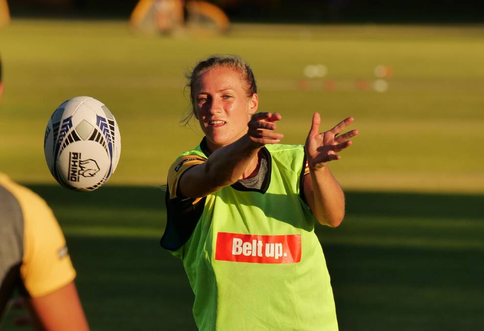 Learning curve: Claudia Nielsen at a recent training session with the Western Australian squad ahead of the Super W kick-off later this month. Photo: Harry Ayers