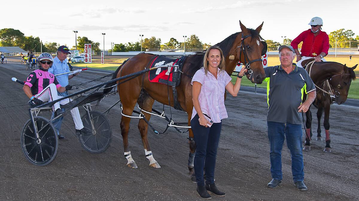 Honoured: Cherie Tritton and Roy Roots Snr with Marty Major and Leonard Cain in the gig after the gelding's Gold Nugget win. Photo: PeterMac Photography