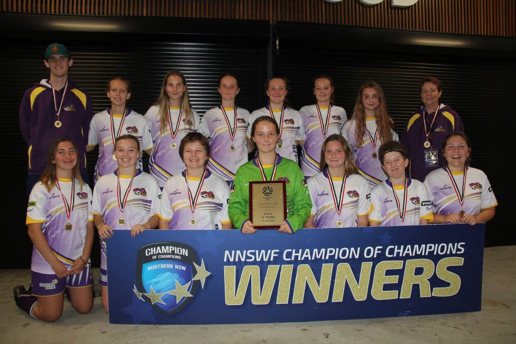 A champion effort: Kootingal's 16-years girls side defeated Western Pheonix 2-1 in the final to be crowned NNSWF champion of champions. Photo: Supplied