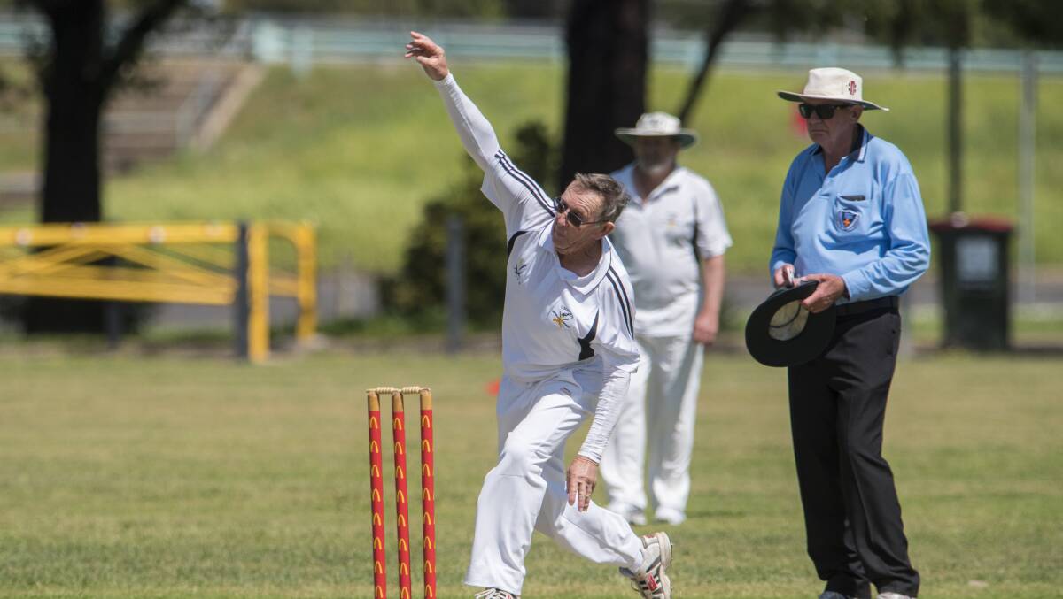 Top form: Peter Boyd, here bowling for the Tamworth Blues earlier this week, has taken seven wickets in two for Rugby League. Photo: Peter Hardin. 