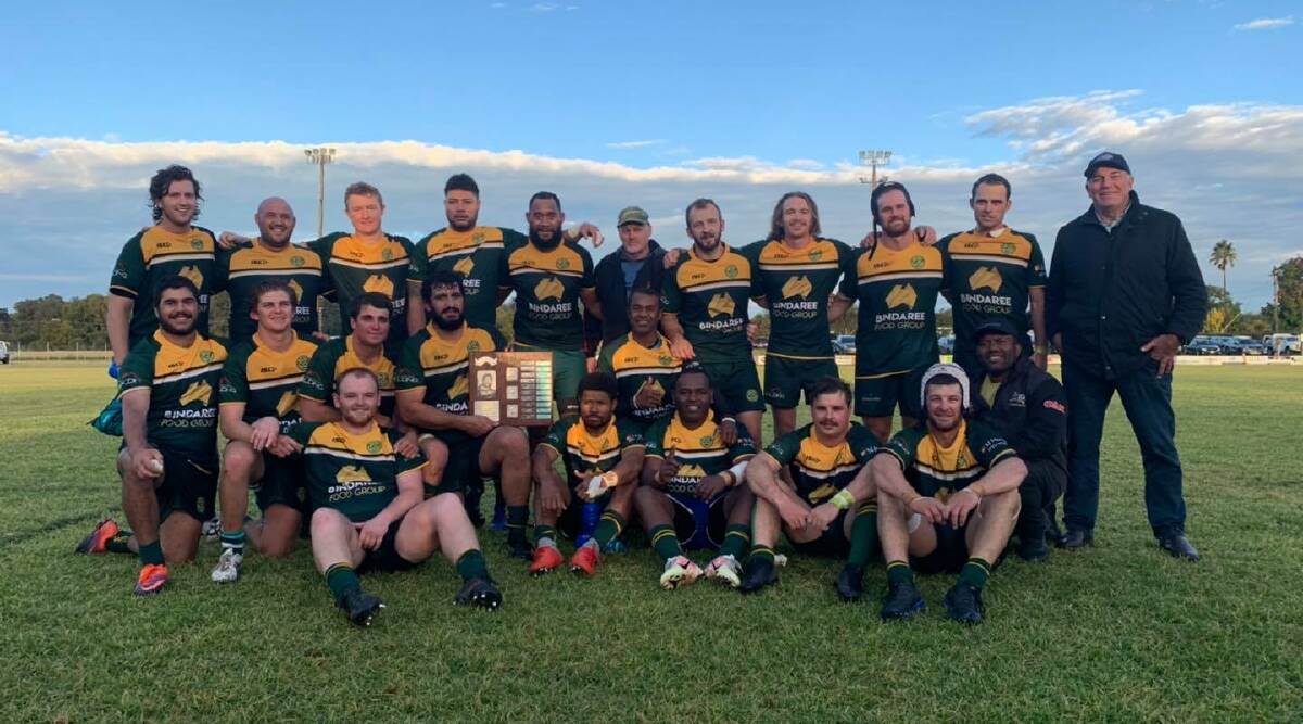 All smiles: Inverell pose with the Neil Porter Shield following their three point triumph over Walcha. Photo: Inverell Rugby Club Facebook.